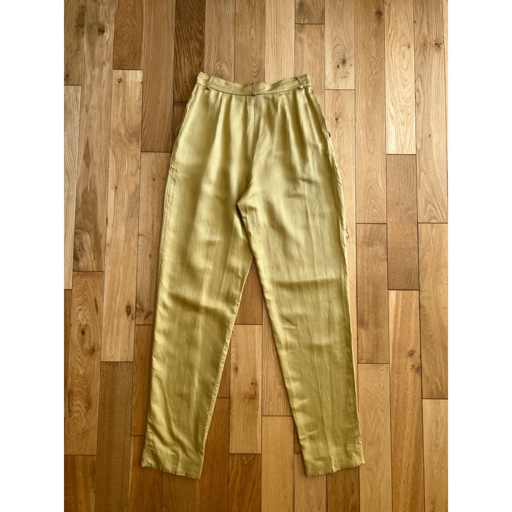 VTG Genny 2 Piece Sleeveless 100% Silk Pant Suit Yellow Made in Italy Size US 4 - Picture 14 of 15